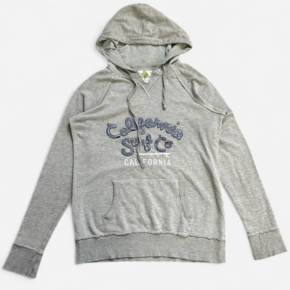 Gray California Surf Embroidered  Hoodie Pullover Slim Sweater